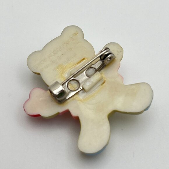 Vintage Teddy Bear Hugglesbie Brooch Valentines Day Pin Bear Hug Gibson Greeting - Picture 2 of 6